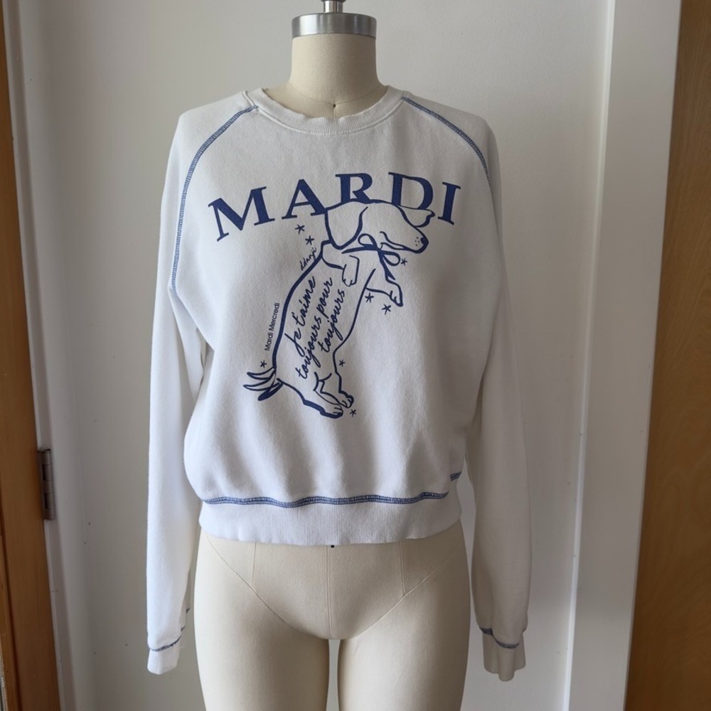 MARDI MERCREDI 2511 Raglan Swing The Tail Cotton Terry Sweatshirt-White-One Size
